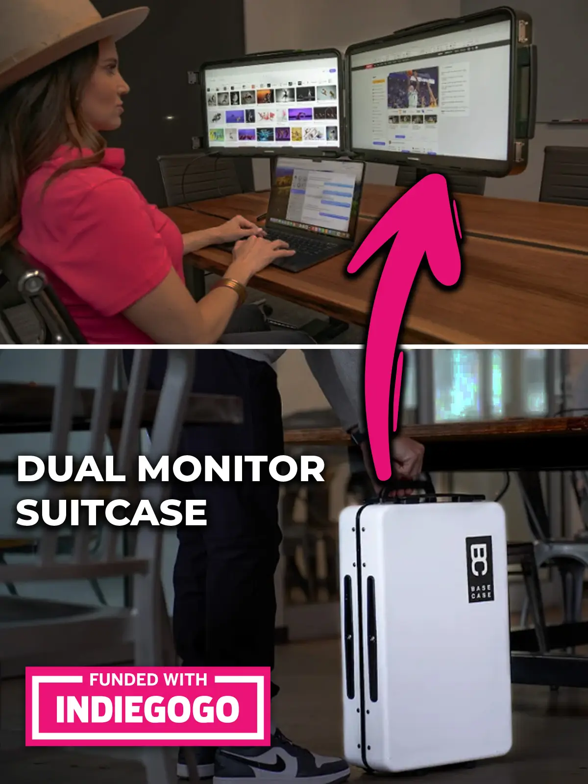 Base Case dual monitor suitcase has raised more than $500K on crowdfunding platform Indiegogo, and is still taking pre-orders on indemand.